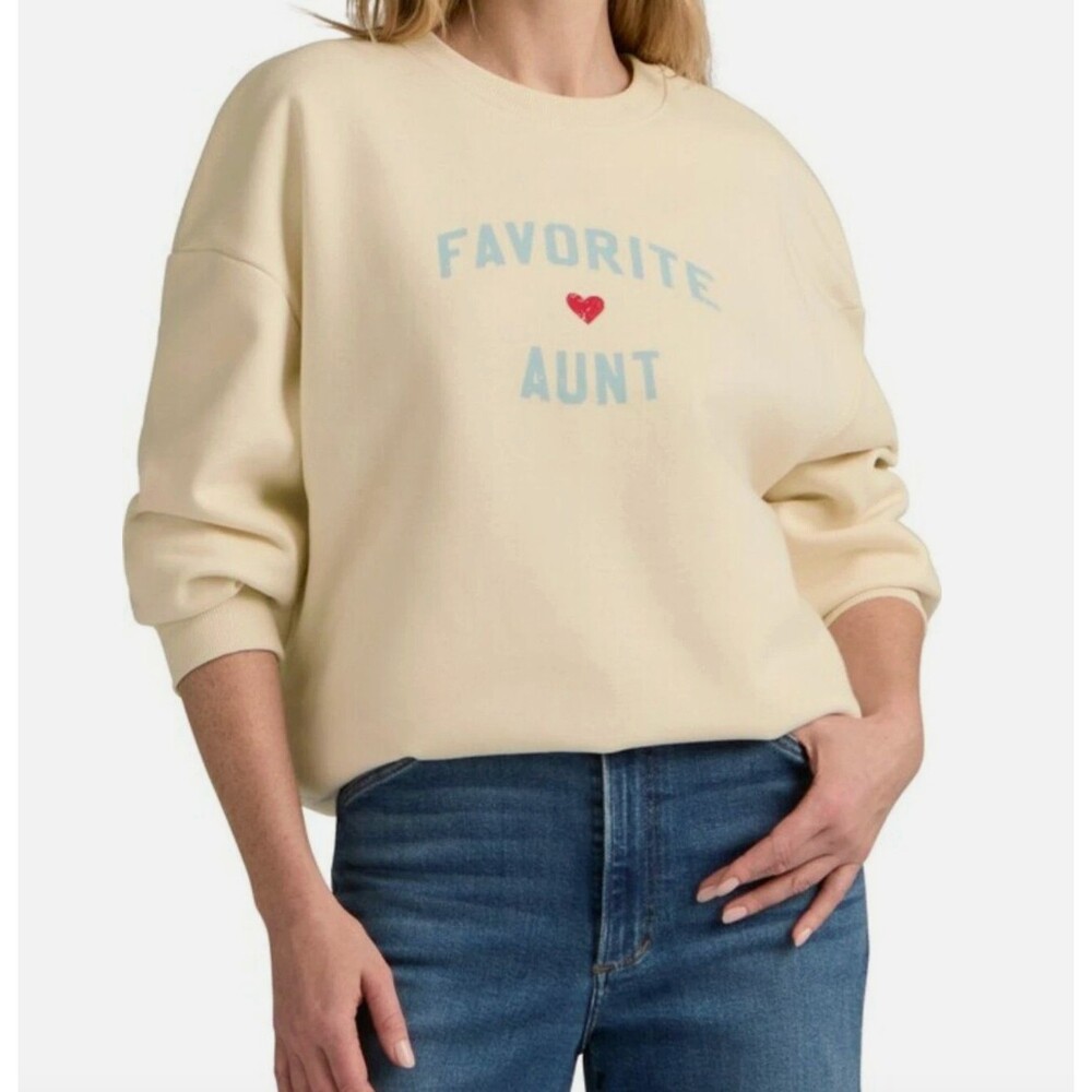 Favorite Daughter Favorite Aunt Heart Logo Oversized Sweatshirt Ivory Size Small